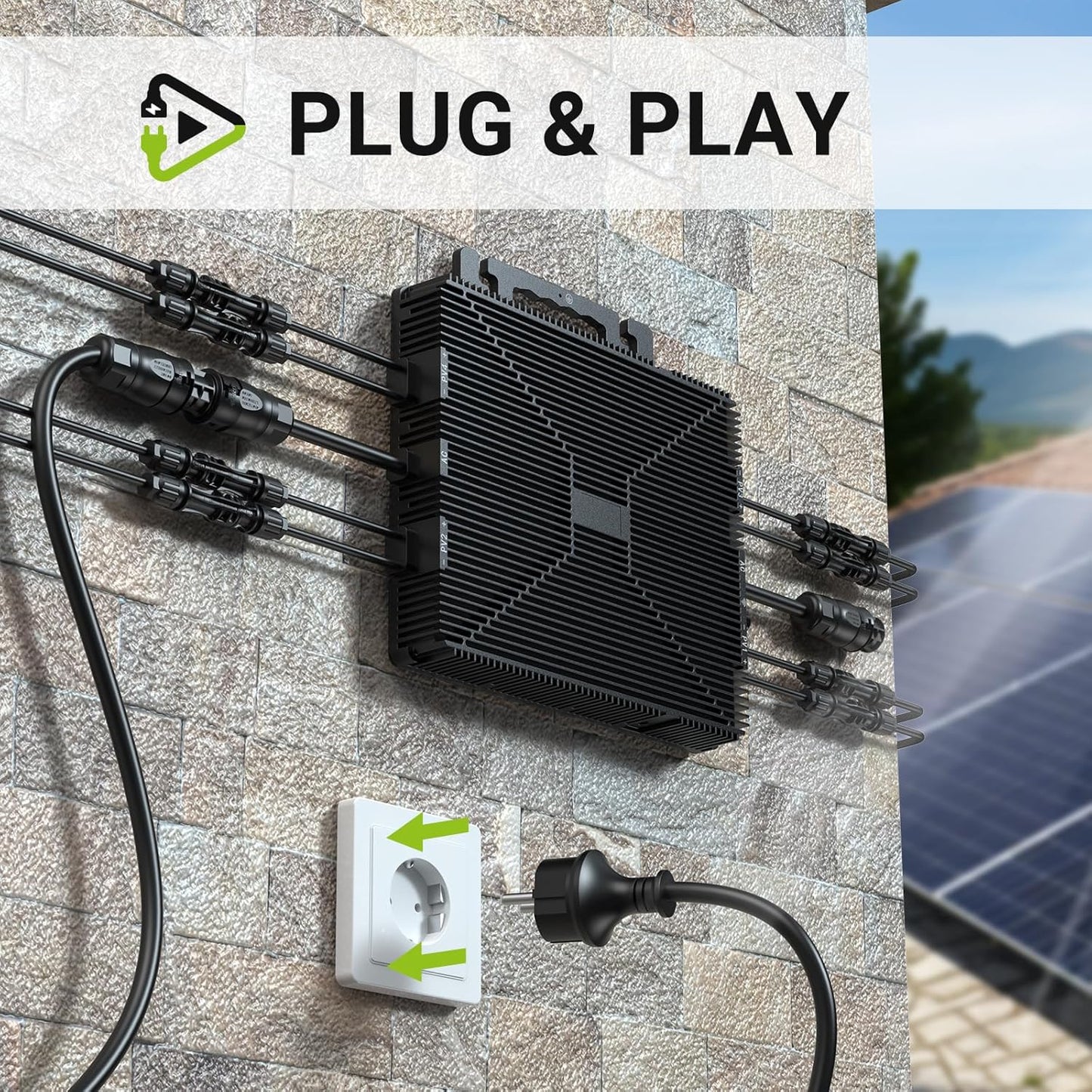Mikro-Wechselrichter 800W, Balkonkraftwerk-Wechselrichter mit WLAN, Plug & Play, App-Steuerung, 5 m AC-Kabel, PV-Wechselrichter