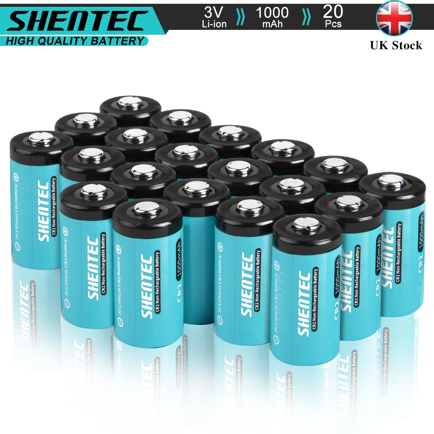 SHENTEC 20 Stück 1000mAh 3 Volt CR-2 CR2 Lithiumbatterie für DR2R DLCR2 KCR2 CR17355