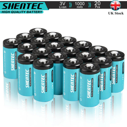 SHENTEC 20 Stück 1000mAh 3 Volt CR-2 CR2 Lithiumbatterie für DR2R DLCR2 KCR2 CR17355