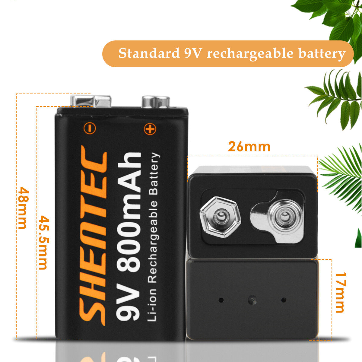 SHENTEC 8er-Pack 9V 800mAh wiederaufladbare Lithium-Batterie 6F22 PP3 LR22 MN1604