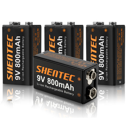SHENTEC 8er-Pack 9V 800mAh wiederaufladbare Lithium-Batterie 6F22 PP3 LR22 MN1604