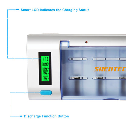SHENTEC LCD Universal-Batterieladegerät für AA AAA C D 9V Ni-MH Ni-Cd wiederaufladbare Batterien