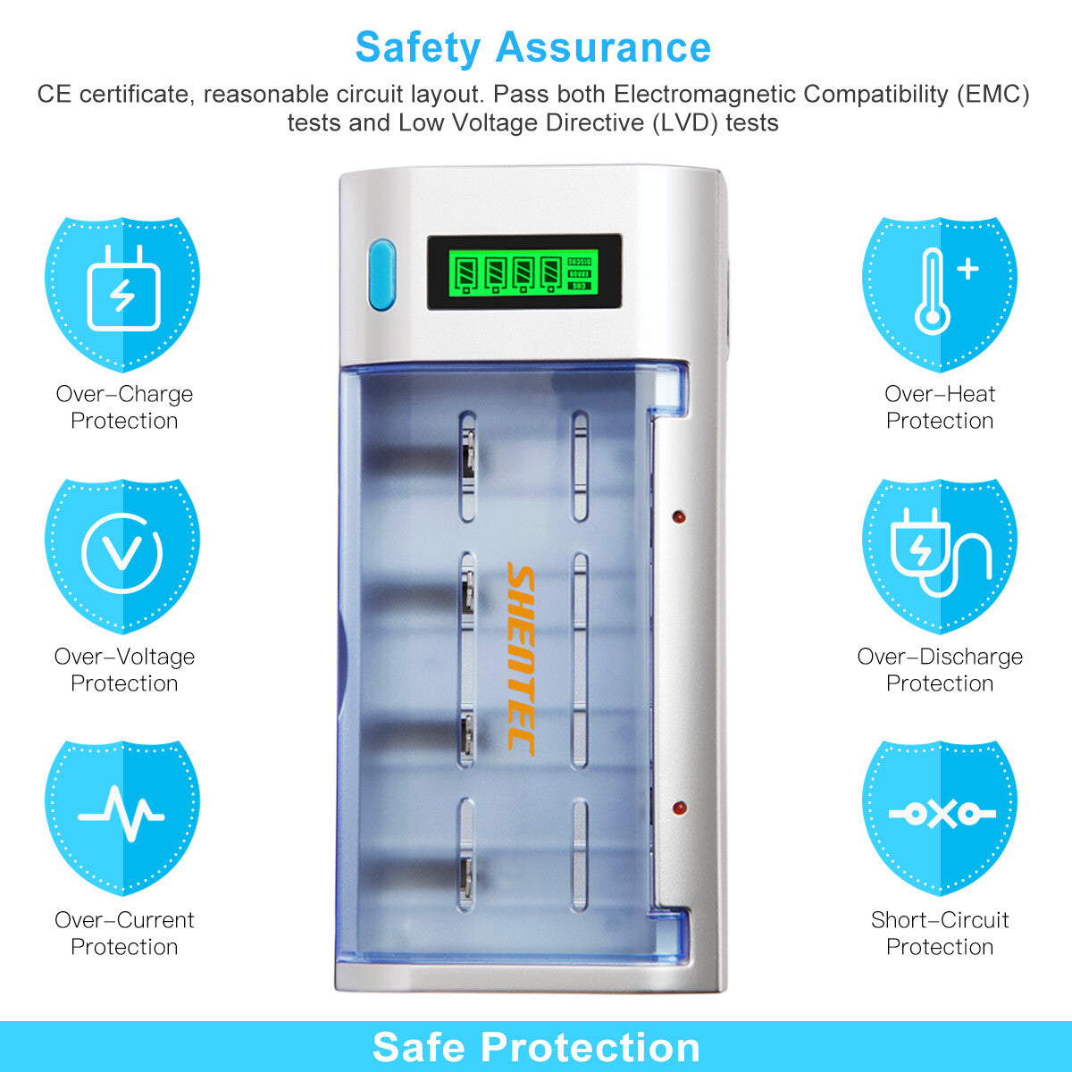 SHENTEC LCD Universal-Batterieladegerät für AA AAA C D 9V Ni-MH Ni-Cd wiederaufladbare Batterien