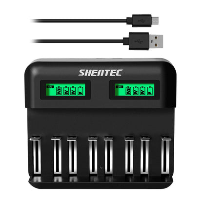 SHENTEC 8-Steckplätze 9V Smart AA AAA C D Ni-MH wiederaufladbares Batterieladegerät