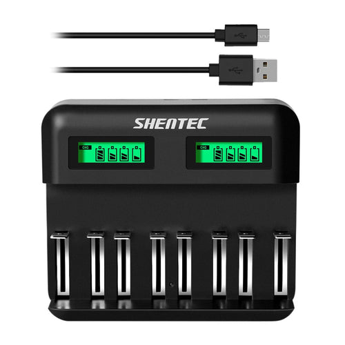 SHENTEC 8-Steckplätze 9V Smart AA AAA C D Ni-MH wiederaufladbares Batterieladegerät