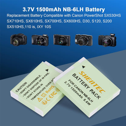 SHENTEC Battery NB-6L, NB-6LH + USB LCD Charger for Canon PowerShot