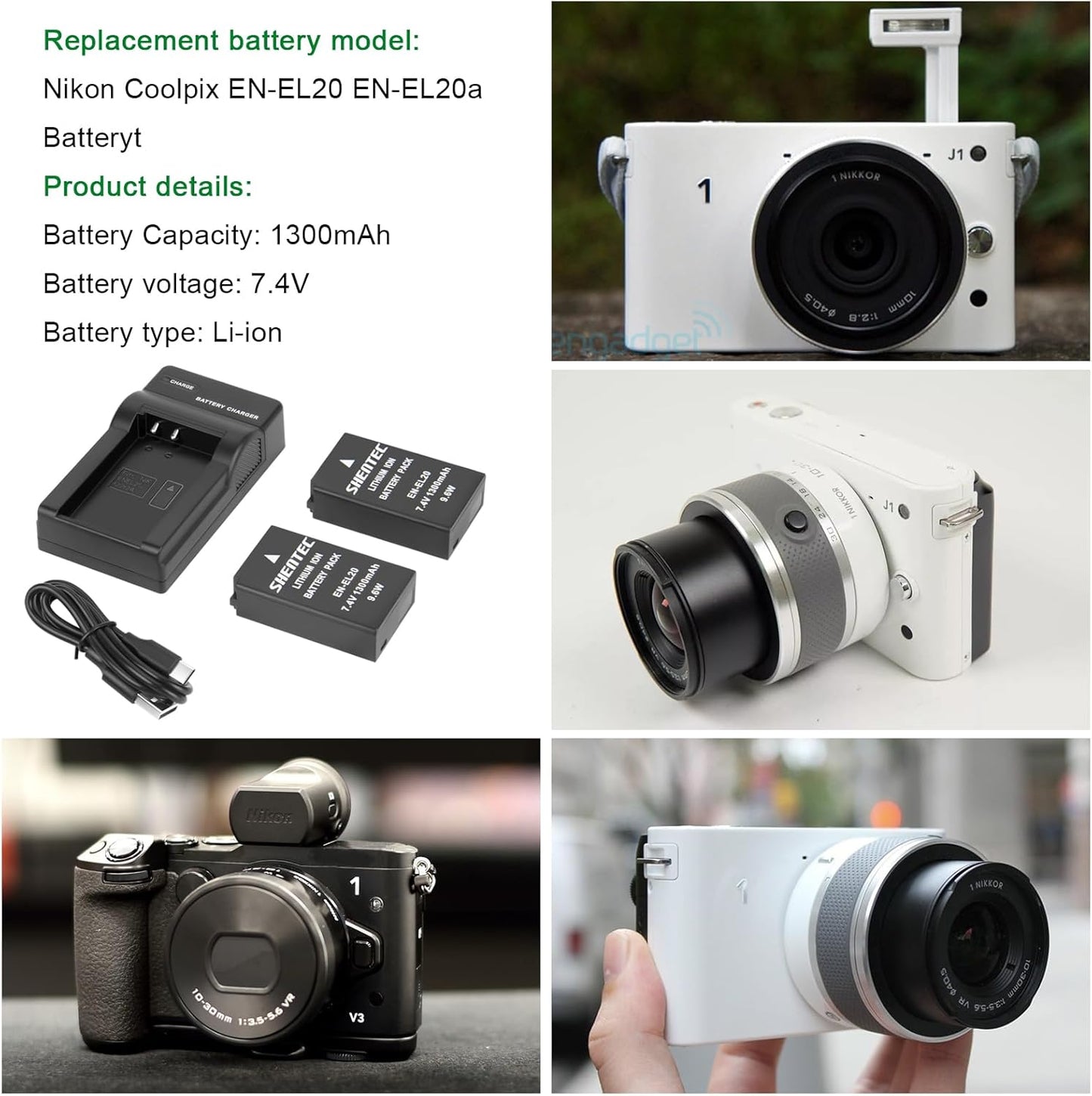 SHENTEC EN-EL20 EN-EL20a Battery USB LCD Charger for Nikon Coolpix