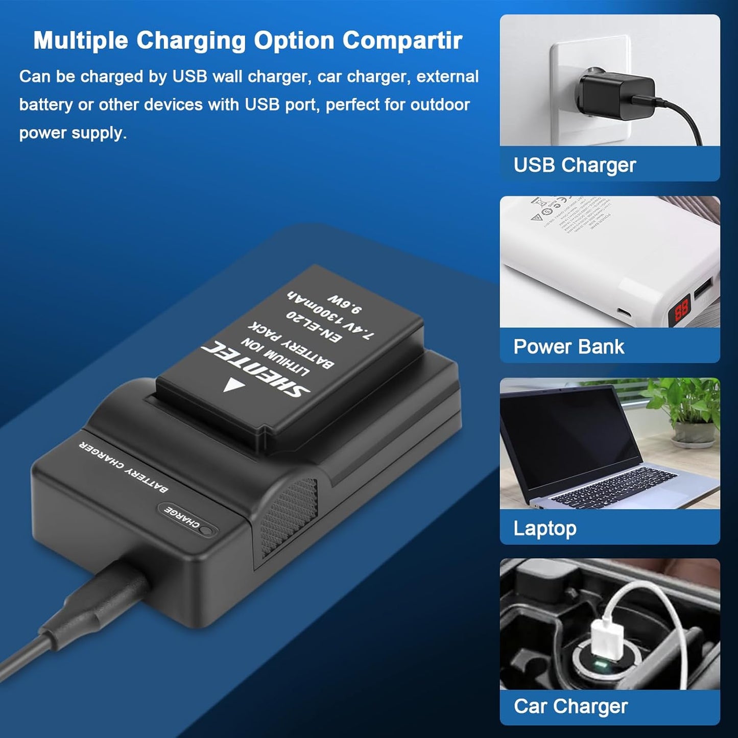 SHENTEC EN-EL20 EN-EL20a Battery USB LCD Charger for Nikon Coolpix