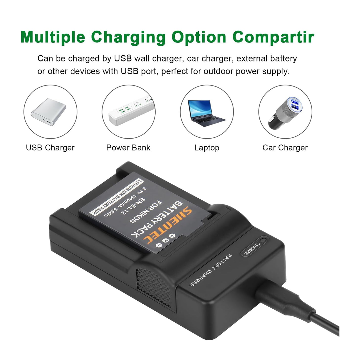 SHENTEC Li-ion EN-EL12 EL12 Battery Charger for Nikon Coolpix