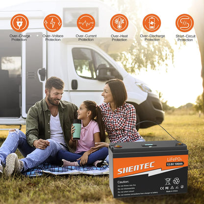 SHENTEC LiFePO4 Battery 12 V 100 Ah Lithium Deep Cycle Battery