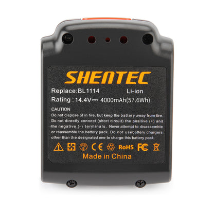 SHENTEC 14.4V 4000mAh Li-Ion-Akku für Black&Decker BL1114 BL1314 BL1514 LDX116 EPL148
