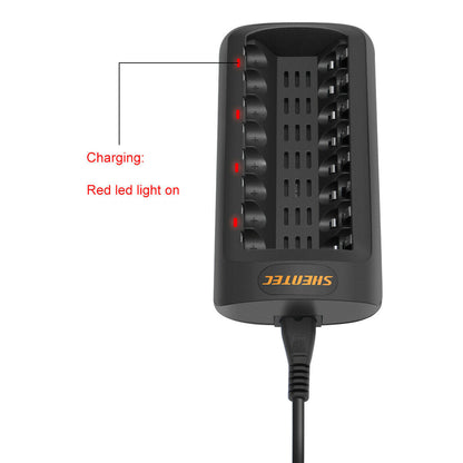 SHENTEC Intelligentes LED-Ladegerät für 8 AA/AAA Ni-MH/Ni-Cd-Akkus