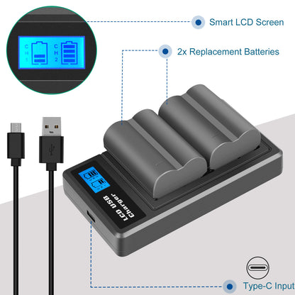 2x BP-511 Akku & LCD-Doppel-Ladegerät Für Canon EOS 40D 50D BP-511A 300D 20D 30D