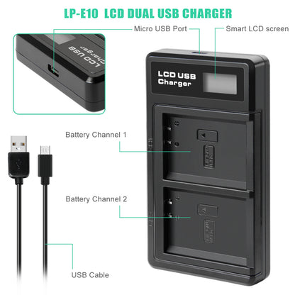 2x LP-E10 Akku & Ladegerät für Canon Rebel T3 T5 Kiss X50 EOS 1200D 1300D 2000D
