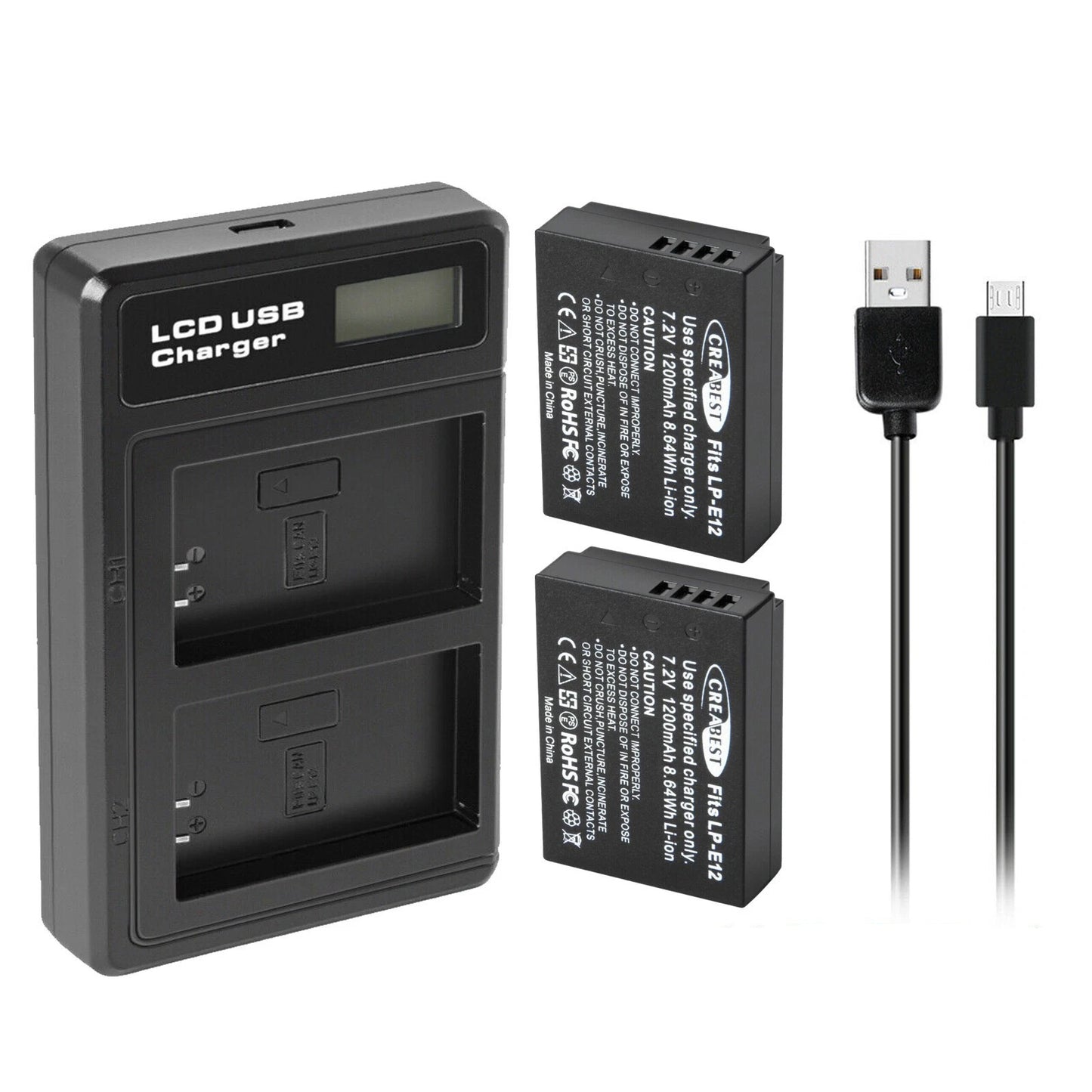 2x LP-E12 Akku + Ladegerät für Canon EOS M, M10, M50, PowerShot SX70