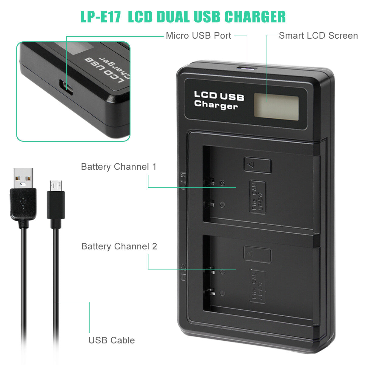 2x LP-E17 Akku+Ladegerät Für Canon M3 200D 250D 750D 850D 800D X8i X9 77D M6 M5