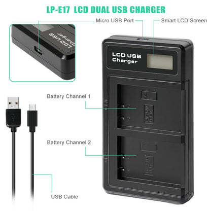 2x LP-E17 Akku+Ladegerät Für Canon M3 200D 250D 750D 850D 800D X8i X9 77D M6 M5