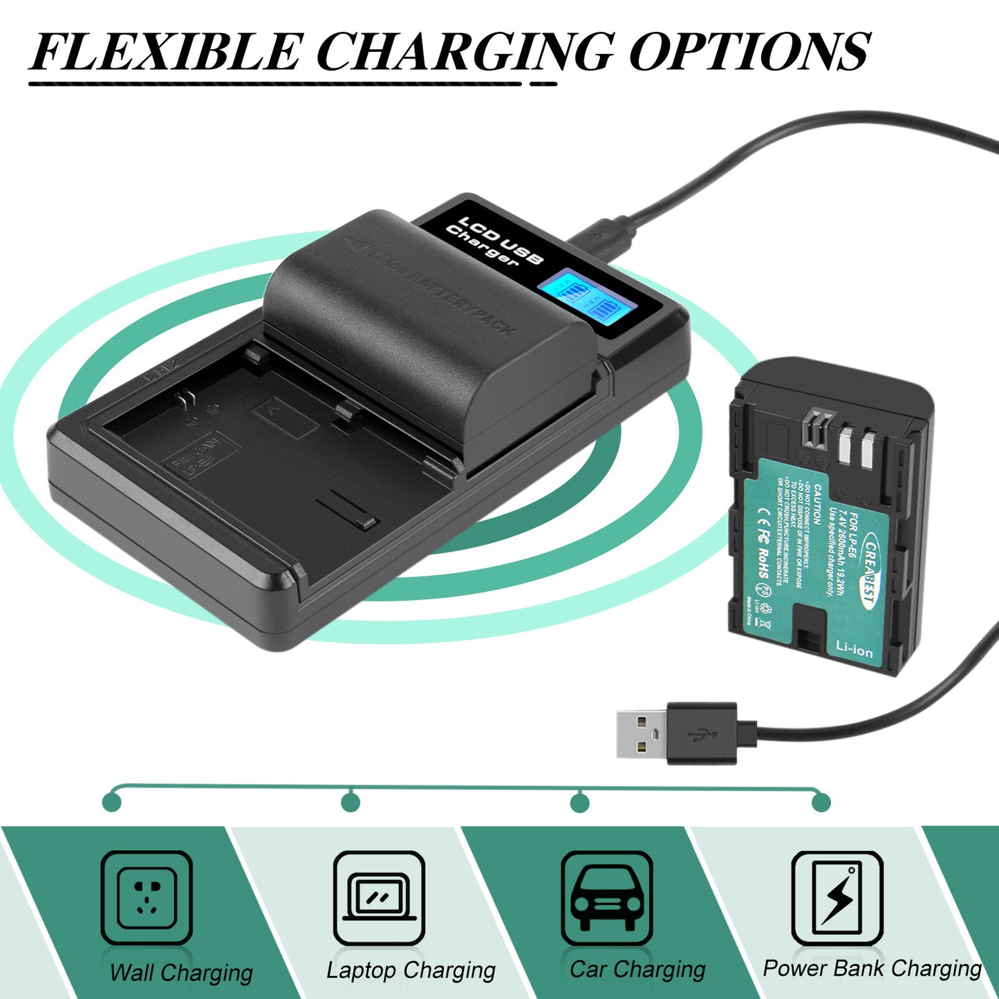 2xLP-E6 LP-E6N Akku + Doppelladegerät für Canon EOS 90D 5D Mark III IV 80D 60D 70D
