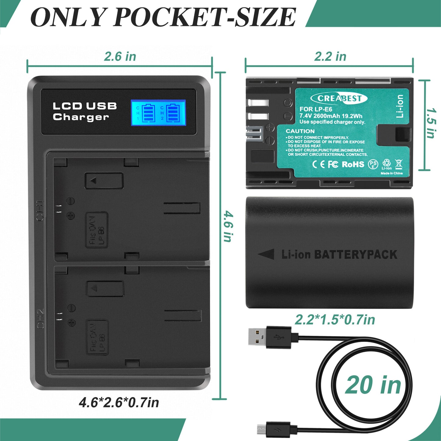 2xLP-E6 LP-E6N Akku + Doppelladegerät für Canon EOS 90D 5D Mark III IV 80D 60D 70D