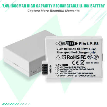 SHENTEC 2x LP-E8-Akku + Doppelladegerät für Canon EOS 550D 600D 650D 700D Kiss T2i X4 X5