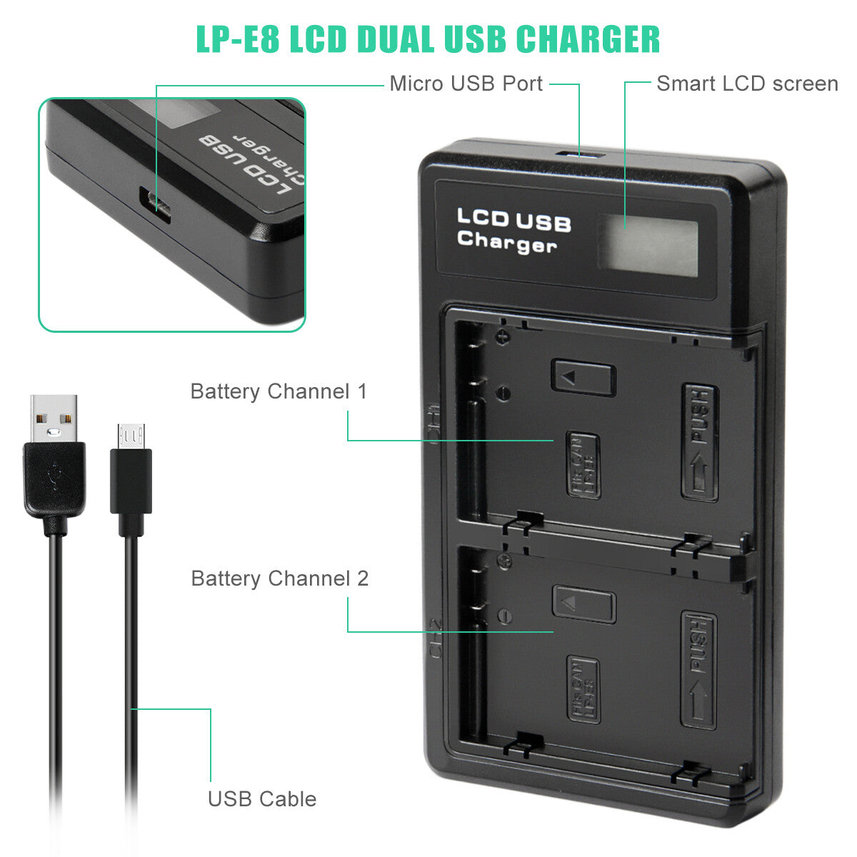 SHENTEC 2x LP-E8-Akku + Doppelladegerät für Canon EOS 550D 600D 650D 700D Kiss T2i X4 X5