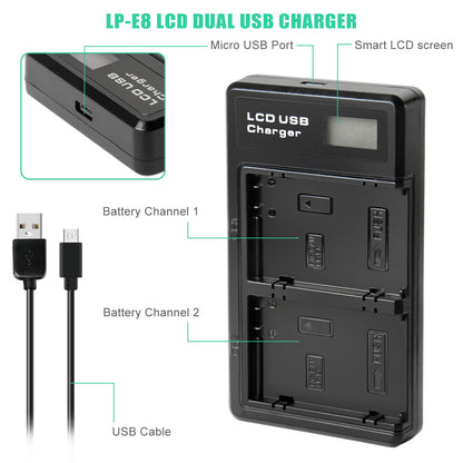 SHENTEC 2x LP-E8-Akku + Doppelladegerät für Canon EOS 550D 600D 650D 700D Kiss T2i X4 X5