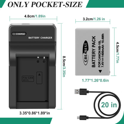 2x NB-10L Akku+Ladegerät Für Canon PowerShot G15 G16 G1X SX50HS SX60HS SX40HS