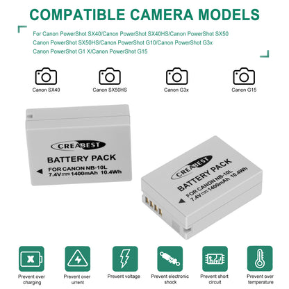 2x NB-10L Akku+Ladegerät Für Canon PowerShot G15 G16 G1X SX50HS SX60HS SX40HS