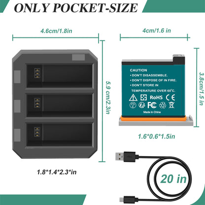 3x 1350mAh Akku + 3-Kanal USB-Schnellladegerät für DJI Osmo AB1 P01 PT1 Action