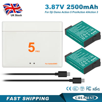 2x Akku+Ladegerät für DJI Osmo Action 5 Pro, Action 4, Action 3