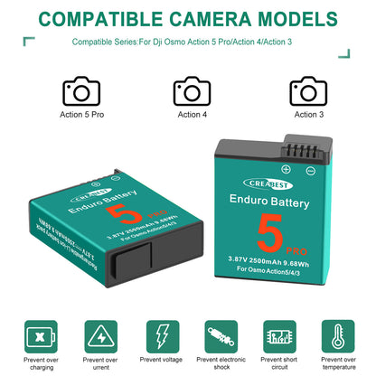 2x Akku+Ladegerät für DJI Osmo Action 5 Pro, Action 4, Action 3