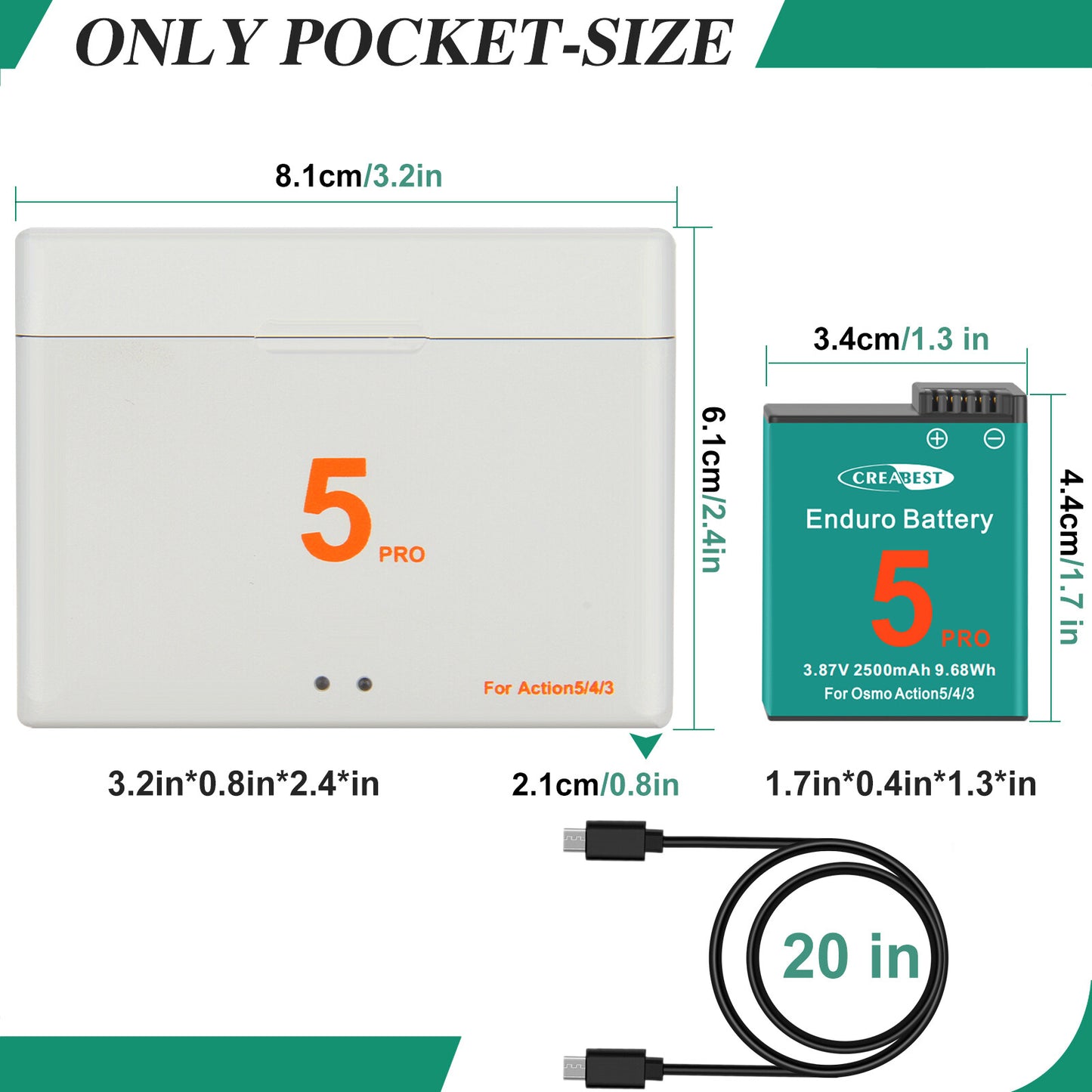 2x Akku+Ladegerät für DJI Osmo Action 5 Pro, Action 4, Action 3