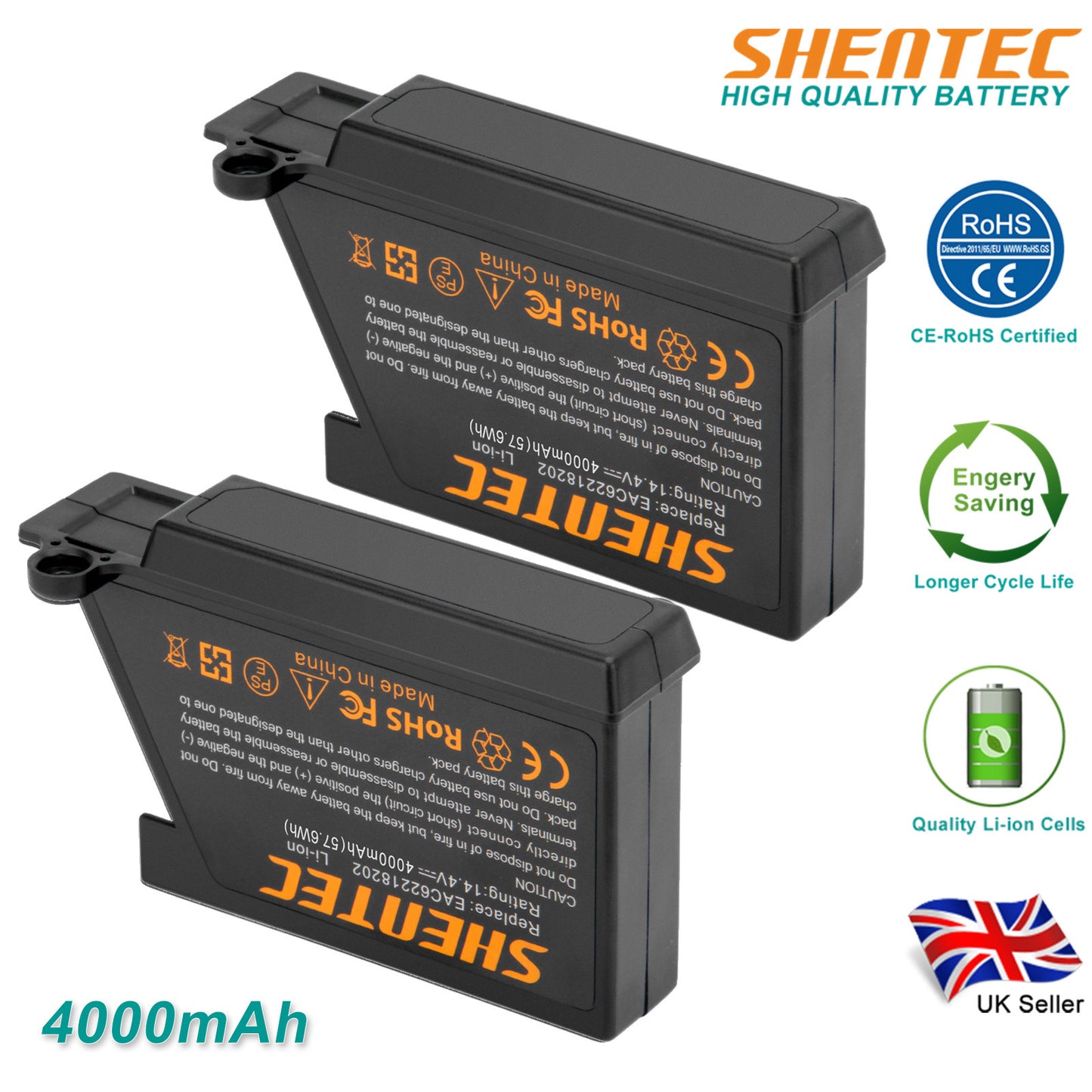 SHENTEC 2X 14.4V 4.0Ah Li-ion AKKU FÜR LG EAC60766104 EAC60766105 EAC60766101 VR1012W