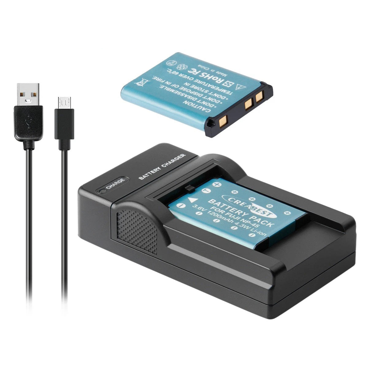 SHENTEC 3.6V 1200mAh Akku für Fujifilm NP-45, Olympus, Nikon EN-EL10 + Ladegerät