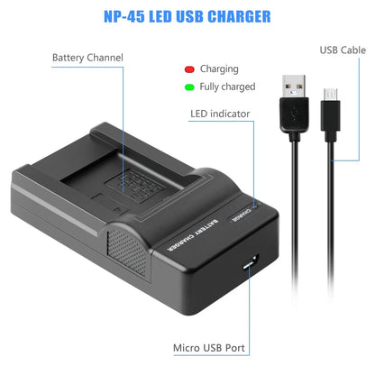 SHENTEC 3.6V 1200mAh Akku für Fujifilm NP-45, Olympus, Nikon EN-EL10 + Ladegerät