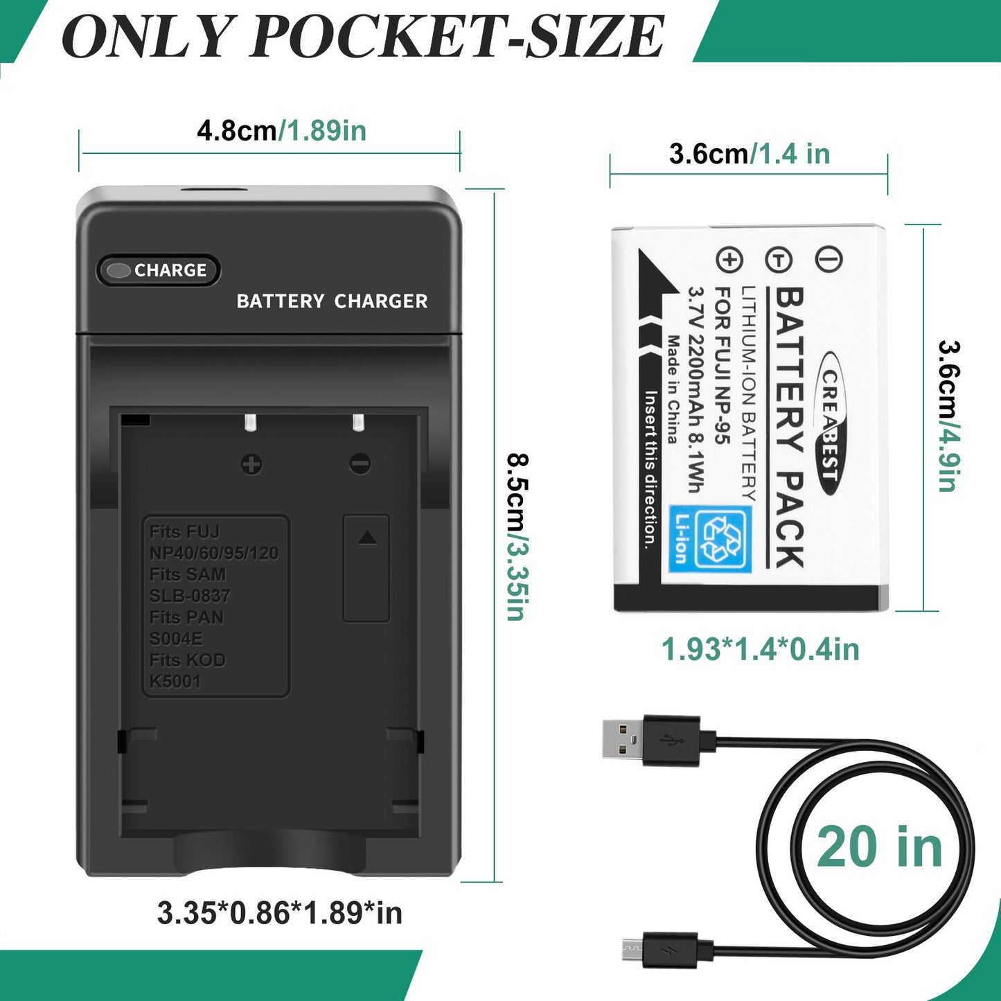 2x NP-95 NP95 3.7V Akku+Ladegerät für Fujifilm Finepix F30 F31 F31fd X100 X100s