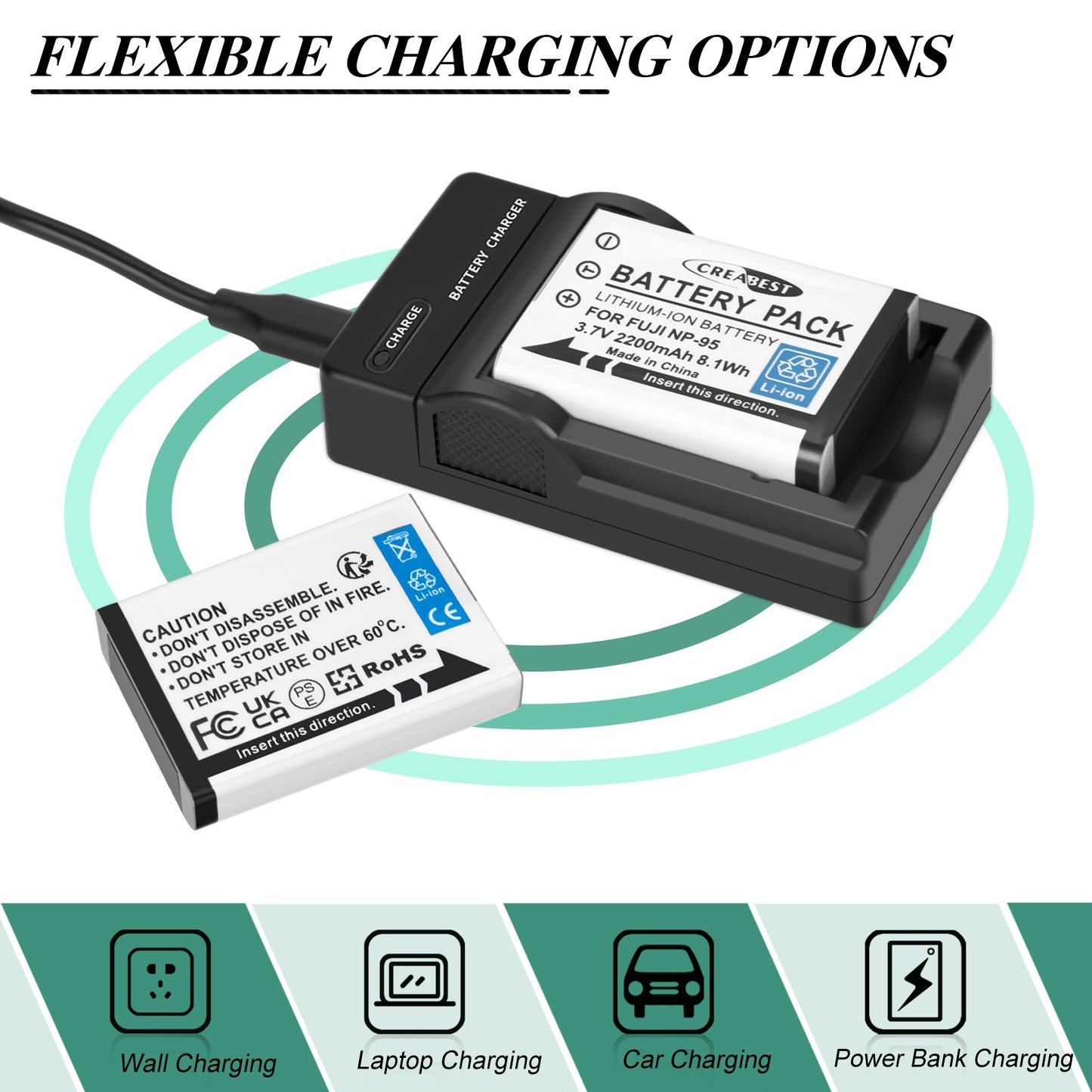 2x NP-95 NP95 3.7V Akku+Ladegerät für Fujifilm Finepix F30 F31 F31fd X100 X100s