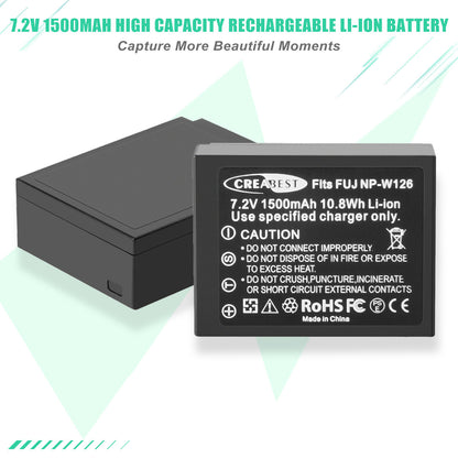 2x NP-W126 W126S Akku+Ladegerät für Fujifilm Fuji X-E1 X-E2 X-E2S X-T10 X-T20