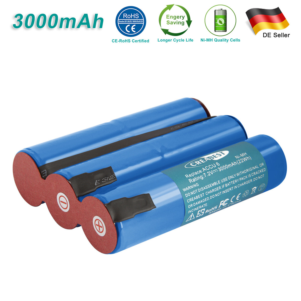 SHENTEC 3000mAh 7.2V NI-MH-AKKU FÜR GARDENA HECKENSCHEREN ACCU 6 BATTERIE 6 RASENSCHEREN ST 6