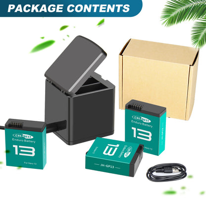 3x JH-GP13 Enduro-Batterie+3-Kanal-Ladegerät-Aufbewahrungsbox für GoPro Hero 13