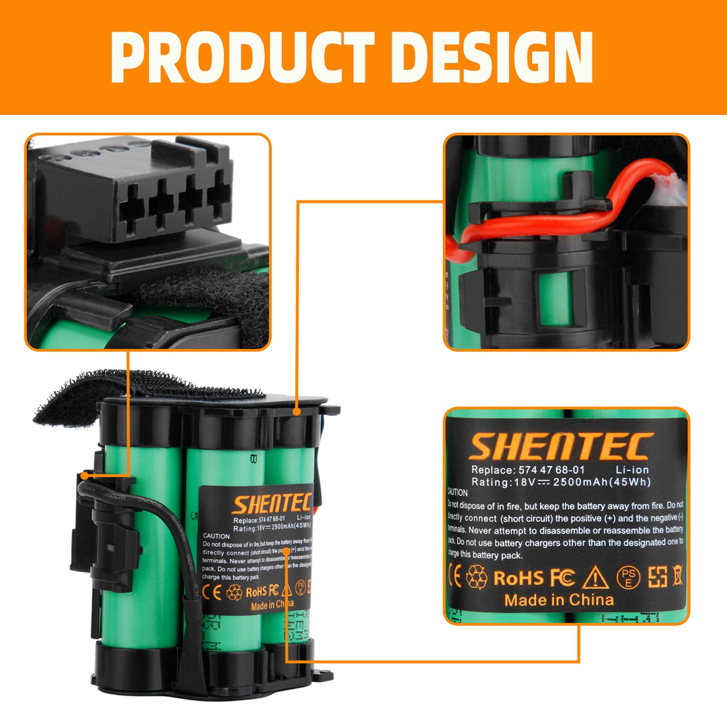 SHENTEC 18V 2500mAh Li-Ion-Akku für Husqvarna Automower 105, Gardena R38Li, R40Li, R45Li