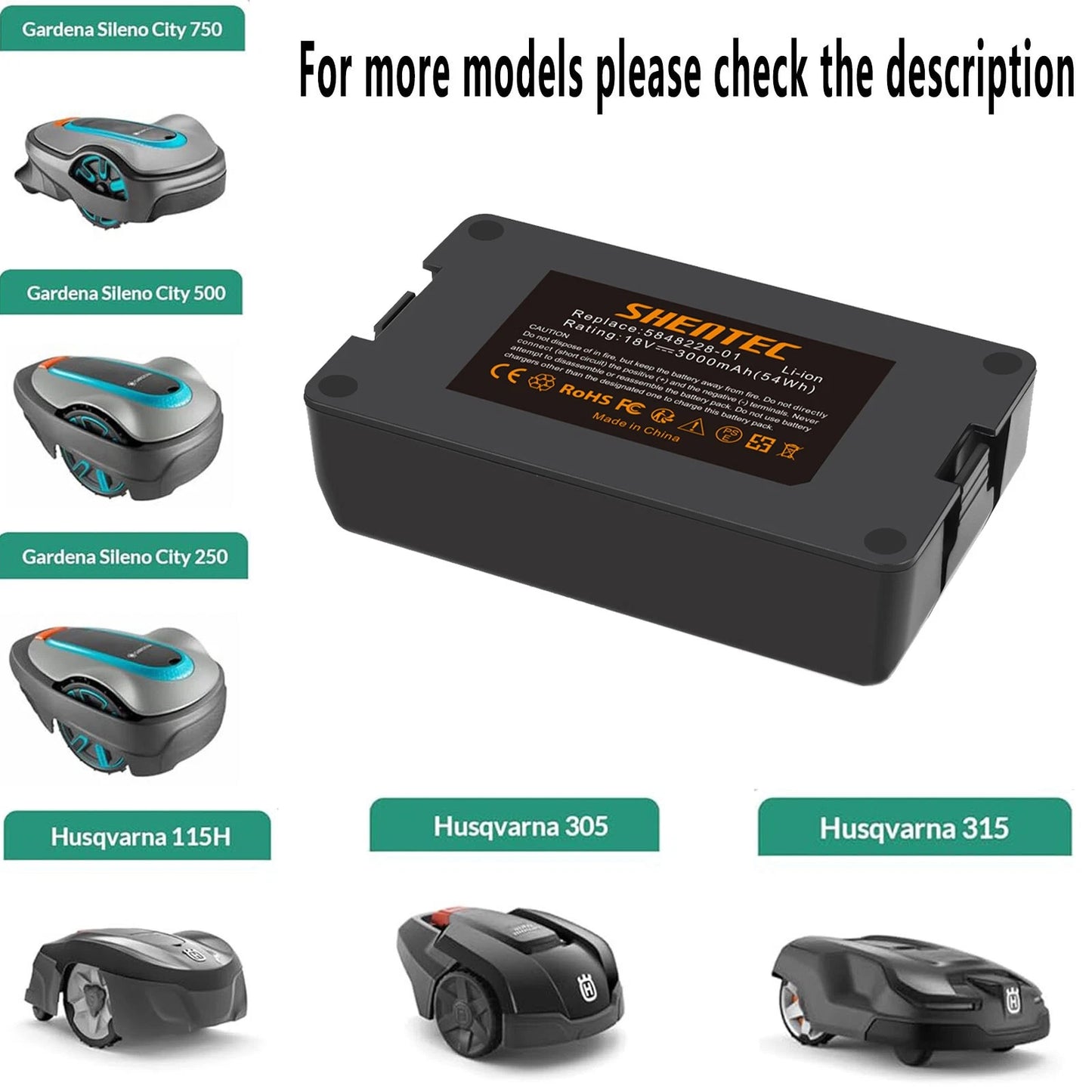 SHENTEC 3500mAH 18V Li-Ion-Akku für Gardena Sileno 2020 City 2018 Sileno+R100L