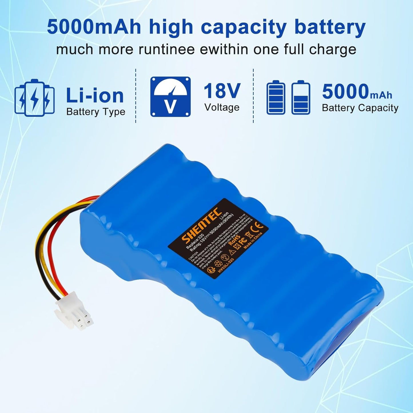 SHENTEC 18V 5000mAh Li-Ionen-Akku für Husqvarna Automower 320/430X/440/450X/520/550 589 58 52-01/589 58 57-01/588 14 64-01/588 14 64-02