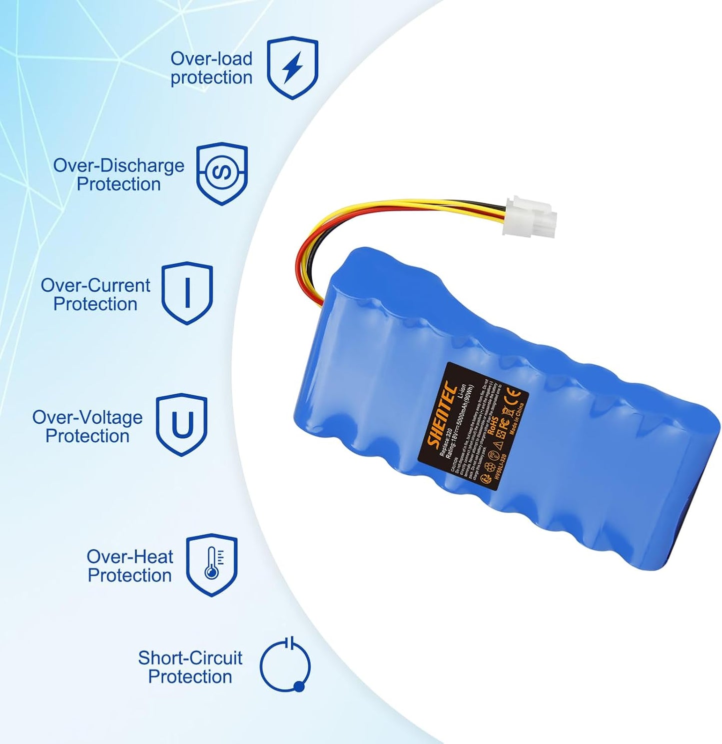 SHENTEC 18V 5000mAh Li-Ionen-Akku für Husqvarna Automower 320/430X/440/450X/520/550 589 58 52-01/589 58 57-01/588 14 64-01/588 14 64-02