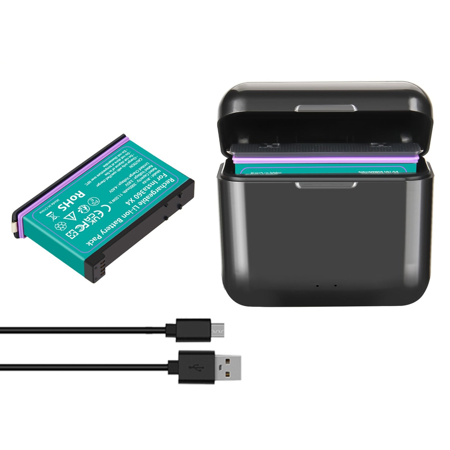 2x 3.0Ah 3.85V JH-X4 Ersatzbatterie + Power-Box-Ladegerät für Insta360 X4 Action-Kamera