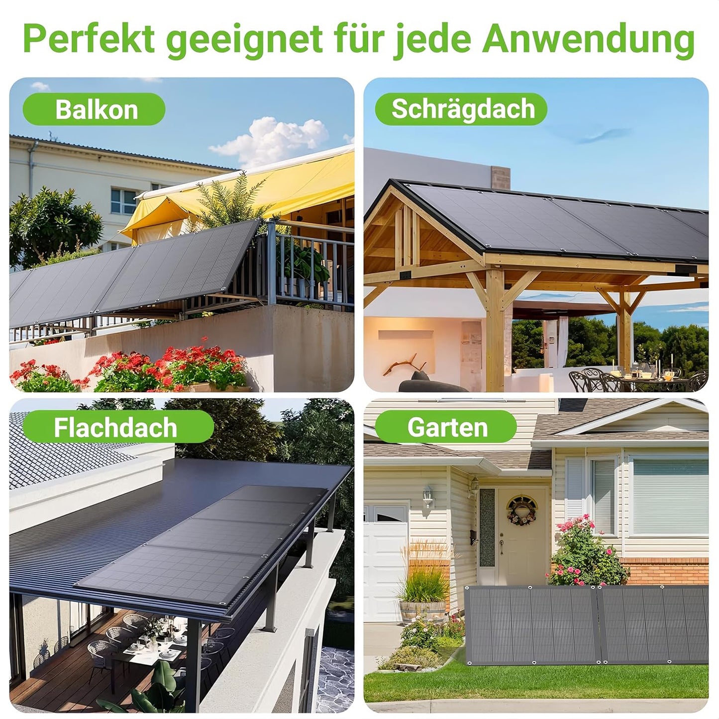 Balkonkraftwerk 800W flexibles Solarkit mit 4 x 200 W flexiblen Solarmodulen und Wechselrichter 800 W, Plug & Play mit 5 m AC-Kabel