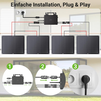 Balkonkraftwerk 800W flexibles Solarkit mit 4 x 200 W flexiblen Solarmodulen und Wechselrichter 800 W, Plug & Play mit 5 m AC-Kabel
