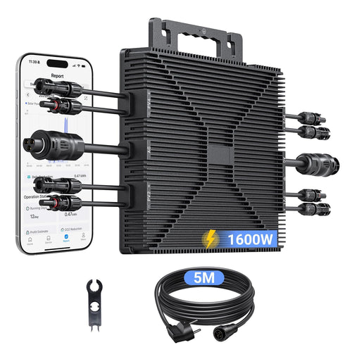 Micro-Wechselrichter 1600 W, Wechselrichter für Balkonkraftwerk mit WLAN, Plug & Play, App-Steuerung, 5 m AC-Kabel, PV-Wechselrichter