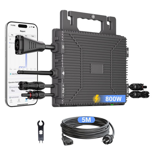 Mikro-Wechselrichter 800W, Balkonkraftwerk-Wechselrichter mit WLAN, Plug & Play, App-Steuerung, 5 m AC-Kabel, PV-Wechselrichter