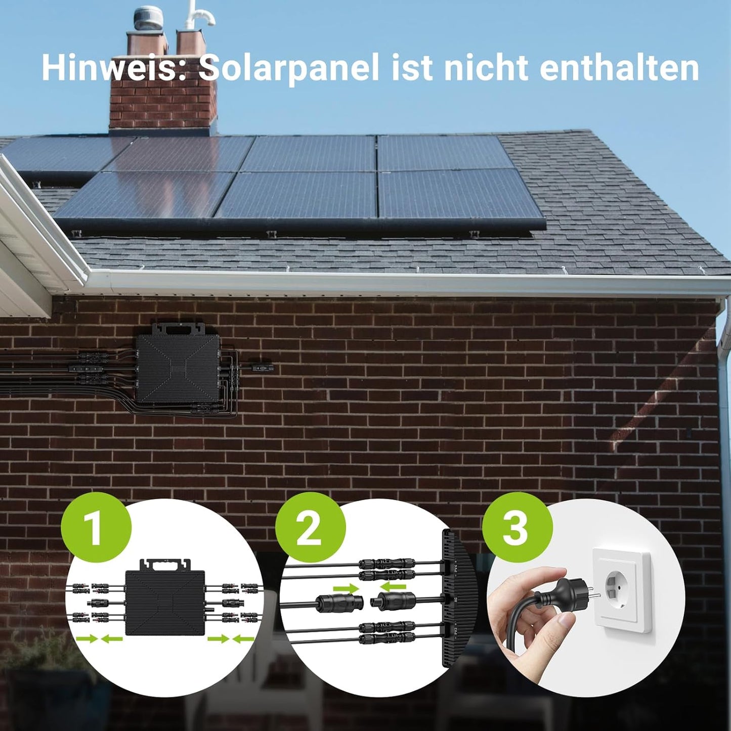 Micro-Wechselrichter 1600 W, Wechselrichter für Balkonkraftwerk mit WLAN, Plug & Play, App-Steuerung, 5 m AC-Kabel, PV-Wechselrichter
